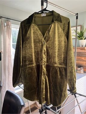 Olive Velvet Button-Front Jacket